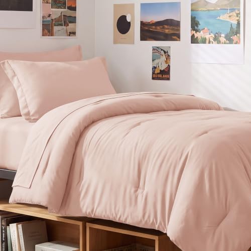 CozyLux Twin XL Comforter Blush Pink, 5 Pieces Bed in a Bag