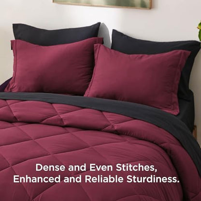 Bedsure Queen Bed in a Bag Reversible Bed Set 7 Pieces Red/Black
