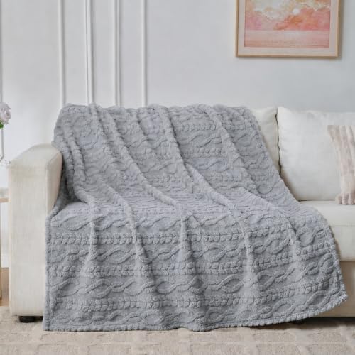 Grey Throw Blanket - Soft & Fluffy Fleece, Cute & Aesthetic, Perfect for Sofa, Couch, Chair, Bed, Living Room & Bedroom, All-Season Use, Plush & Cozy Decorative 50x60 Inch Blanket