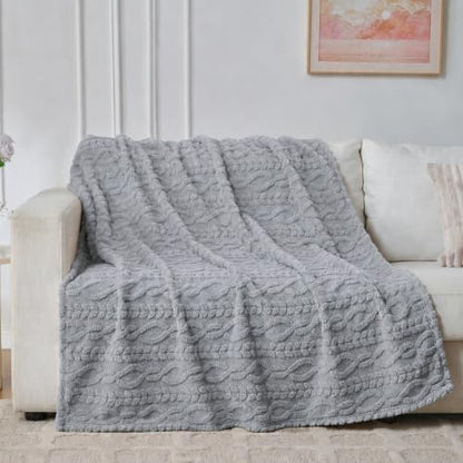 Grey Throw Blanket - Soft & Fluffy Fleece, Cute & Aesthetic, Perfect for Sofa, Couch, Chair, Bed, Living Room & Bedroom, All-Season Use, Plush & Cozy Decorative 50x60 Inch Blanket