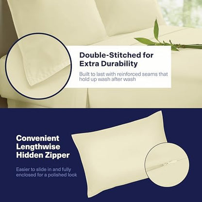 Kickoff Viscose Bamboo Sheets RV Short Queen Size 4-pc 100% Organic Bamboo Viscose Bed Cooling Sheets Set (60" x 75") Cool Bedding for hot Sleepers Sheet Set - Gift Ready Packaging (Cream, SQ)