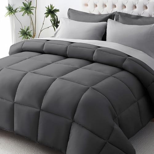 JOLLYVOGUE Oversized King Comforter Set, Ultra-Soft Bed in a Bag 7 Pieces, Oeko-TEX Certified Bedding Set with Down Alternative Comforter, Sheets, Pillowcases & Shams, Dark & Light Grey