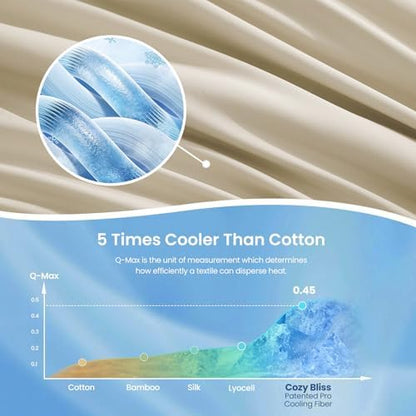 Cozy Bliss Cooling Comforter Queen Size x Sorona® Viscose Natural Fiber, Reversible Silky Smooth Cooling Blanket with Q-Max＞0.45 for Hot Sleepers & Night Sweats, Khaki, 90"x90"