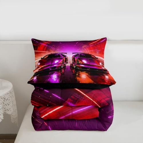 Feelyou Boys Sports Car Comforter Set Queen Size Racing Car Bedding Set for Kids Boys Girls Speed Race Sports Duvet Quilt Racing Extreme Sports Bedroom Decor Microfiber 3 Pcs with 2 Pillow Cases
