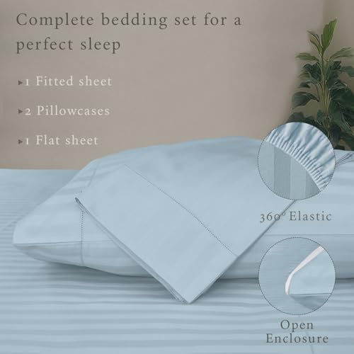 Threadmill 500TC Cotton Full Sheet Set, Damask Stripe, Light Blue, 4-Piece
