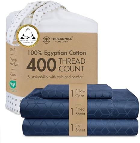 Threadmill 400TC Egyptian Cotton Twin Sheet Set, Jacquard, Folkstone Blue