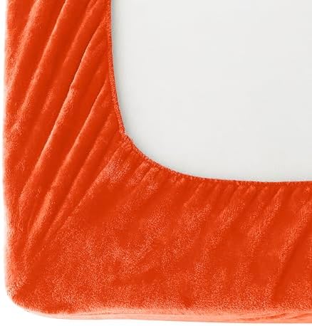 Elegant Comfort Luxuriously Soft 4-Piece Velvet Plush Flannel Sheet Set - Premium Quality - Cozy Warm, Anti-Static, Non Pilling Fuzzy Velvet Flannel Fleece Deep Pocket Sheet Set - Twin, Orange