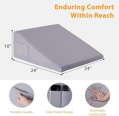 Ruqmuis Wedge Pillow for Sleeping, 10" Bed Wedge Pillow for Headboard, Triangle Incline Wedges for Acid Reflux, Pillow Wedge for Back Pain Relief, Elevated Leg Pillows After Surgery, Snoring, Velvet
