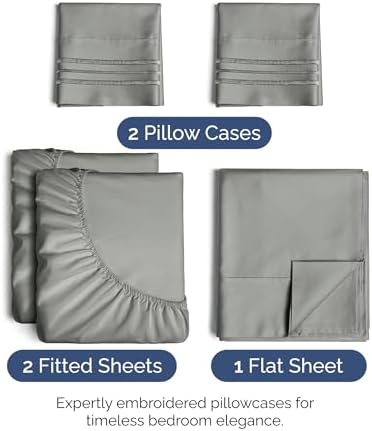 Split King Size 5 Piece Sheet Set - Soft & Cooling Bed Sheets - Slate Grey