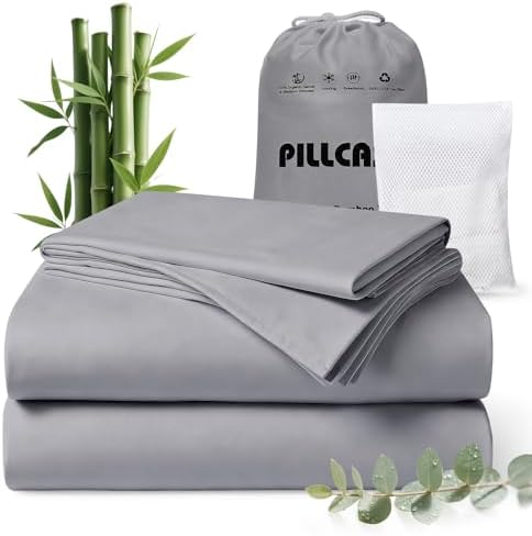 Luxury Organic Tencel & Viscose from Bamboo Cooling Sheet Set,Silky Soft Lyocell Sheets with Deep Pocket, Hypoallergenic & Breathable Bedding with Pillowcases (Charcoal, California King)