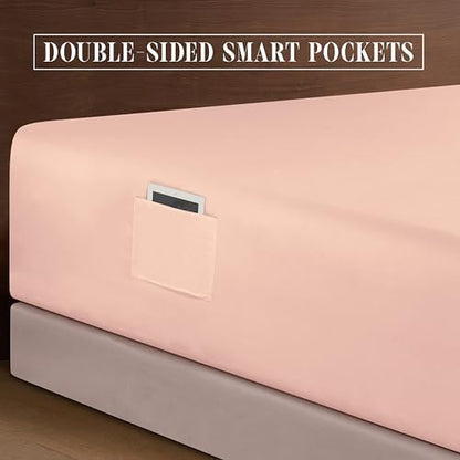 Elegant Comfort 4-Piece Bed Sheet Set - Luxury Bedding 1500 Premium Hotel Quality Microfiber, All Around Elastic 18-24 Inches Deep Fitted Sheet- Extra Deep Pocket Sheets, Queen, Blush Pink
