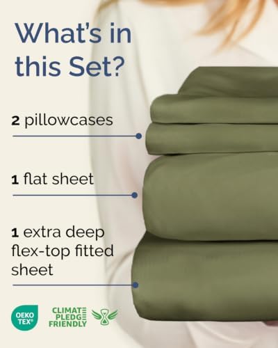 Flex Top Split Head King Sheet Set - 4 Piece Extra Deep Sheets - Sage Green