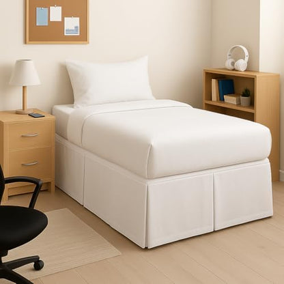 Pleated College Dorm Bed Skirt Luxury Microfiber, Twin XL (39x80) with Split Corners, 32" Long Drop, Hotel-Quality 1800 Ultra-Soft Dust Ruffle, White