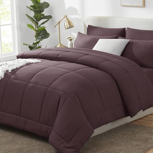 CozyLux Full Size Comforter Sets Cocoa Powder - 7 Pieces Bed in a Bag