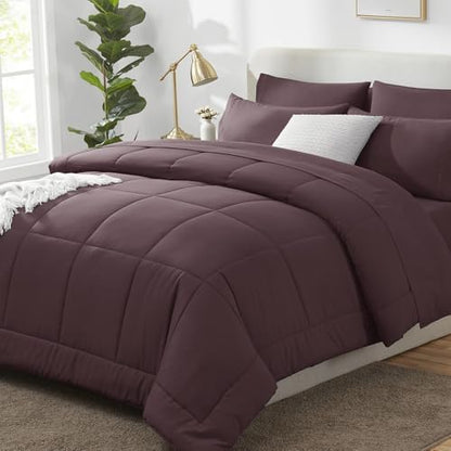 CozyLux Full Size Comforter Sets Cocoa Powder - 7 Pieces Bed in a Bag