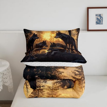 Feelyou Wolf Comforter Sets Full Size for Boys Kids Teens,Wild Animal Bedding Sets Hunting Comforter Sets Woodland Moose Wildlife Forest Bed Set, with 1 Comforter 2 Pillowcase