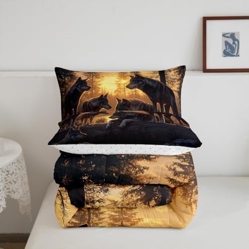 Feelyou Wolf Comforter Sets King Size for Boys Kids Teens,Wild Animal Bedding Sets Hunting Comforter Sets Woodland Moose Wildlife Forest Bed Set, with 1 Comforter 2 Pillowcase