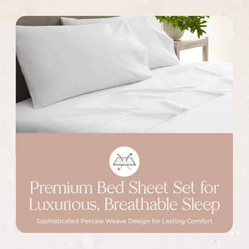 100% Organic Cotton Sheets Cal King - GOTS Certified Cotton Percale Sheets with Crisp Cool & Breathable Percale Weave Perfect for Hot Sleepers - Durable Luxury 3 Piece Set (White, Twin)
