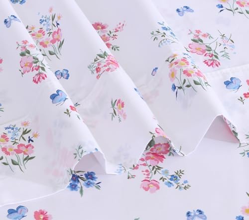 RUVANTI 100% Cotton Percale King Sheets, King Size Sheets Set, Funa Flora