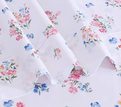 RUVANTI 100% Cotton Percale King Sheets, King Size Sheets Set, Funa Flora