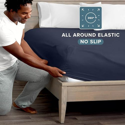 Bare Home Full Fitted Sheet - 1800 Ultra-Soft (Full, Midnight Blue)