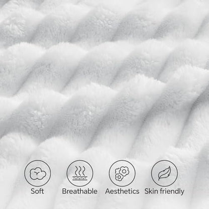 BEDELITE Fluffy Striped Body Pillow Cover with Zipper, Bright White, 20x54