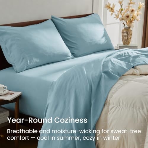 GOKOTTA 4 Piece Queen Sheet Set - Soft, Breathable & Cozy - Baby Blue