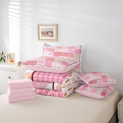 Feelyou Pink Pig 7 Piece Bedding Set Twin Size for Boys Girls