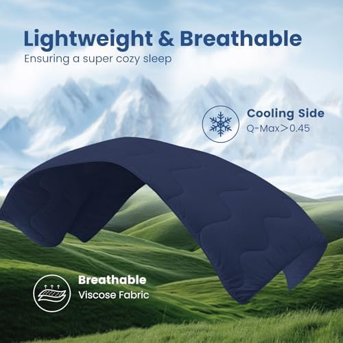 Cozy Bliss Cooling Comforter King Size x Sorona® Viscose Natural Fiber, Reversible Silky Smooth Cooling Blanket with Q-Max＞0.45 for Hot Sleepers & Night Sweats, Dark Blue, 106"x90"