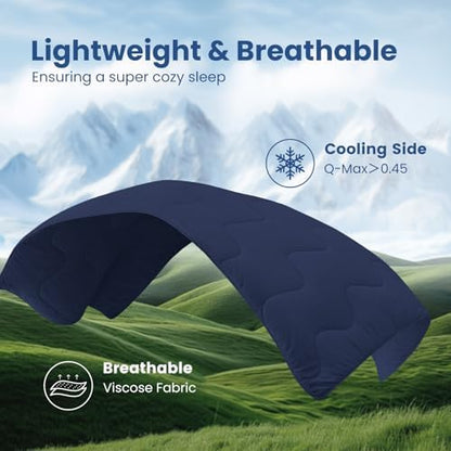 Cozy Bliss Cooling Comforter King Size x Sorona® Viscose Natural Fiber, Reversible Silky Smooth Cooling Blanket with Q-Max＞0.45 for Hot Sleepers & Night Sweats, Dark Blue, 106"x90"