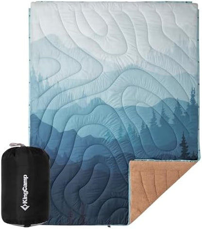 KingCamp Large Camping Blanket with Sherpa Lining, Cyan 79"x 57"