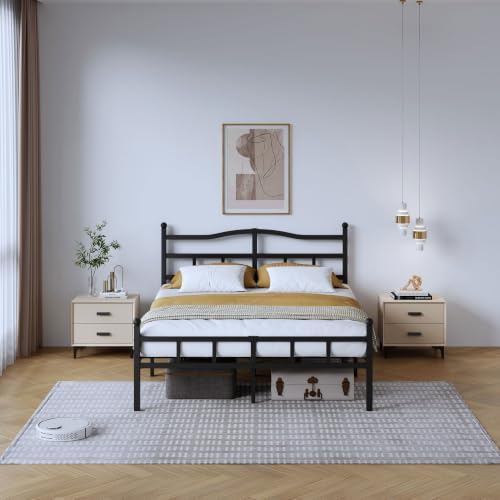 SHOANED Metal Bed Frame with Headboard & Footboard - 14 Inch King Size Heavy Duty Bedframe Black Basic Steel Slats Platform No Box Spring Needed/Easy Assembly/Noise Free