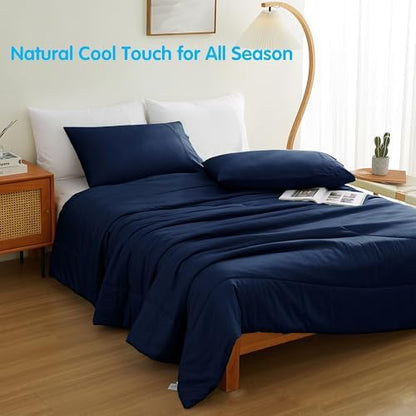 Zaizaihome Bamboo Viscose Comforter Set Queen Size 3 Pieces - Navy Blue