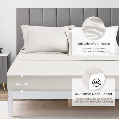 Love's cabin Oversized Queen Comforter Set Off White, 7 Pieces Bed in a Bag, All Season Queen Bedding Sets with 1 Comforter, 1 Flat Sheet, 1 Fitted Sheet, 2 Pillowcase and 2 Pillow Sham