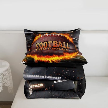 Castle Fairy Football Comforter Set Toddler Size American Rugby Sports Bedding Set Kids Boys Teens Ball Gaming Theme All Season Quilt Set 3D Burning Flame Bedding Comforter Sets with 1 Pillowcase