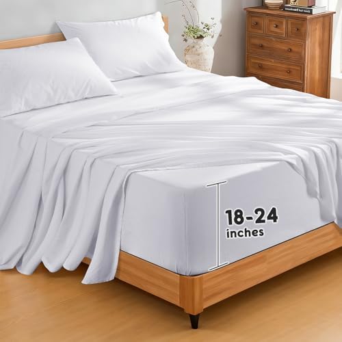 SONORO KATE 100% French Linen King Size Sheets Set,Extra Deep Pocket,4PC