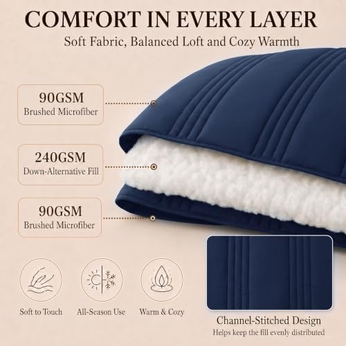 CozyLux Full Size Comforter Sets Navy Blue- 7 Pieces Bed in a Bag