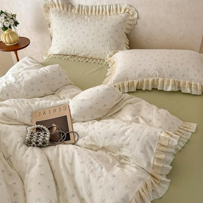 VM VOUGEMARKET Flower Ruffled Duvet Cover Set Twin 68"x86"
