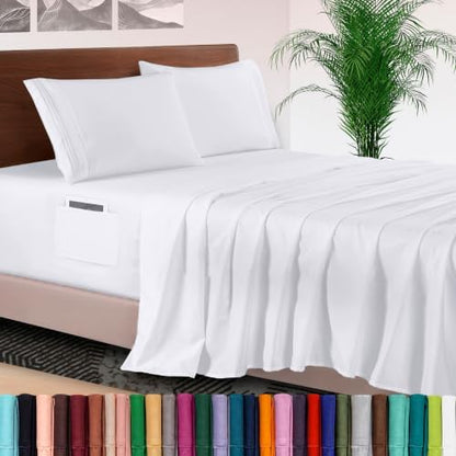 Elegant Comfort 4-Piece Bed Sheet Set - Luxury Bedding 1500 Premium Hotel Quality Microfiber, All Around Elastic 18-24 Inches Deep Fitted Sheet- Extra Deep Pocket Sheets, Full, White