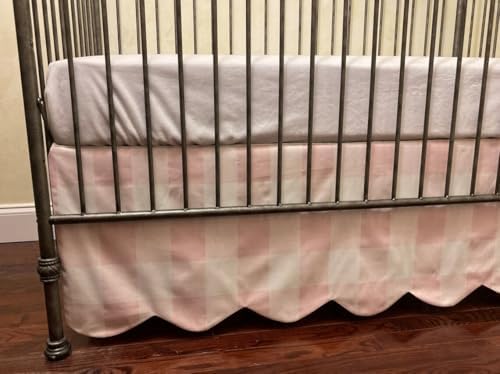 Brandream Scallop Edge Cotton Crib Skirt, Baby Boy Girl Gender Neutral Crib Skirt Toddler Bedskirt Farmhouse Chic Nursery Crib Bed Skirt, Boho Bohemian Light Pink Plaid Gingham