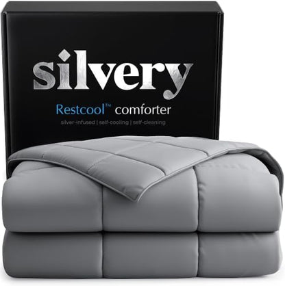 Silvery Silver-Infused Cooling Comforter – Award-Winning Self-Cooling Blanket for Hot Sleepers with Self-Cleaning Technology for Sweat-Free & Cool Sleep NEW