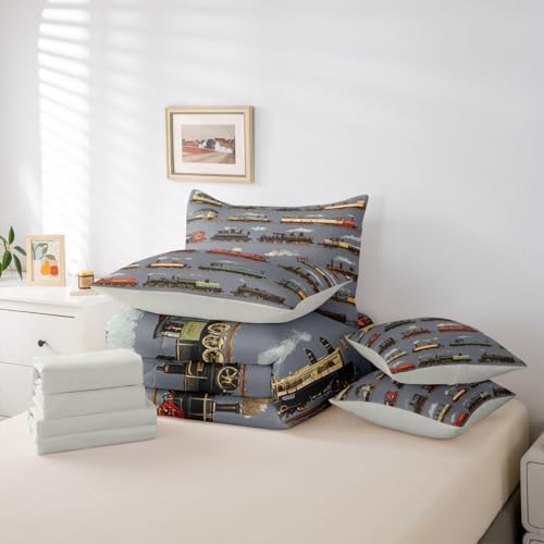 Feelyou Train Comforter Set Queen Size 7 Pieces Bedding Set Kids Boys Girls