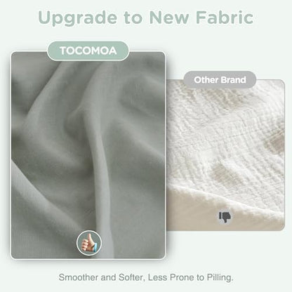 TOCOMOA 100% Muslin Cotton Duvet Cover Set, Sage Green, Queen