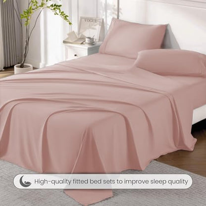 ROSE&RISY Mauve Queen Sheet Set, 4 Pcs Soft Bedding Queen Sheet Set, Breathable and Cooling, Includes 1 Fitted Sheet, 1 Flat Sheet, 2 Pillowcases - Deep Pocket (Mauve, Queen)
