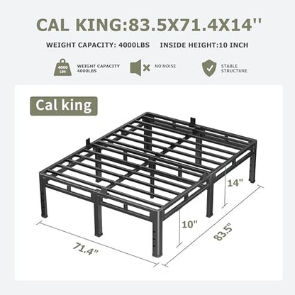 NKZ 2-in-1 California King Metal Platform Bed Frame, 14" Heavy Duty Base
