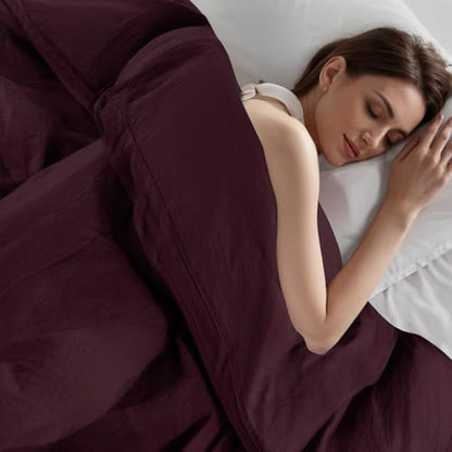 NEXHOME PRO Duvet Cover Set 100% Washed Cotton Super Queen, Linen Feel 3 PCs Home Bedding Set with Zipper Closure,Breathable, Organic Natural Duvet Cover 9098