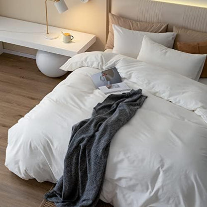 JIYUAN Oversized Queen Washed Cotton Duvet Cover Set Relaxed Linen Feel