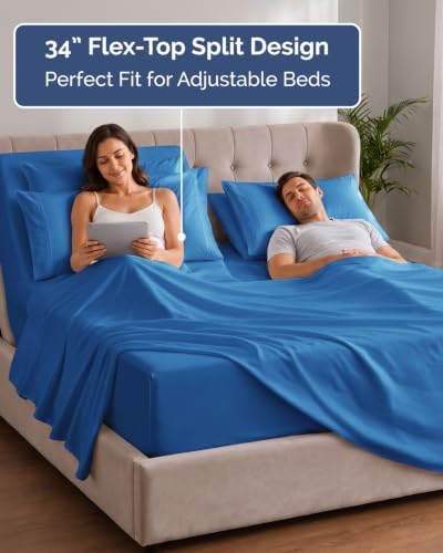 Extra Deep Flex Top Split Head King Sheet Set - 6pc Sheets - Royal Blue