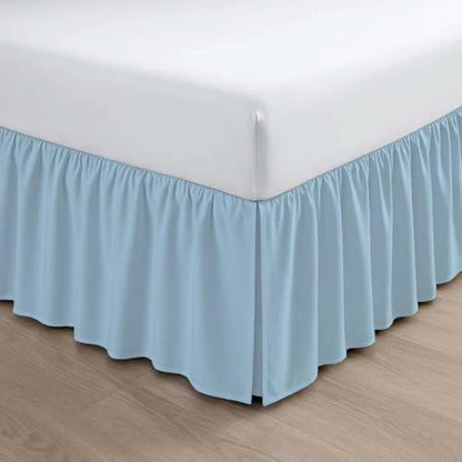 Mattress-Homes Ruffled Bed Skirt Split Corners with Platform, Tailored Fit Wrinkle Free Ultra-Soft Microfiber Dust Ruffle, Full 14" Drop, Light Blue