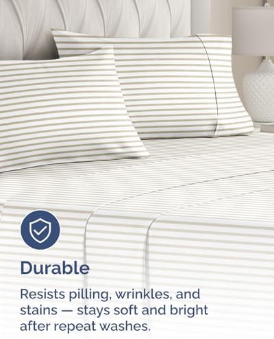 Standard Pillow Cases Set of 10 - Soft Pillowcase Covers - Beige Stripes